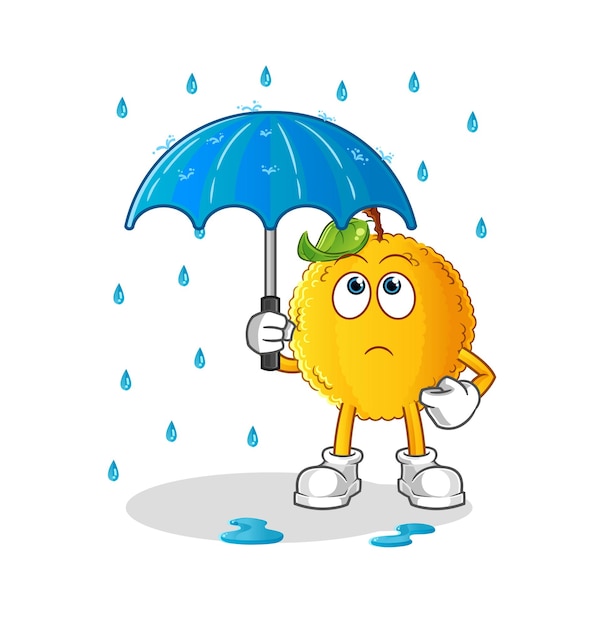 Jackfruit die een parapluillustratie houdt. karakter vector