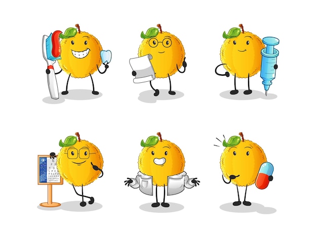 Jackfruit dokter groep karakter cartoon mascotte vector