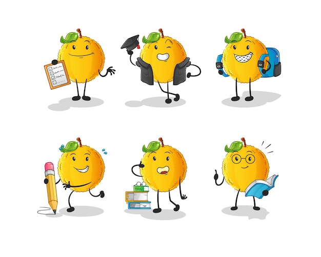 Jackfruit education set character cartoon mascot vector