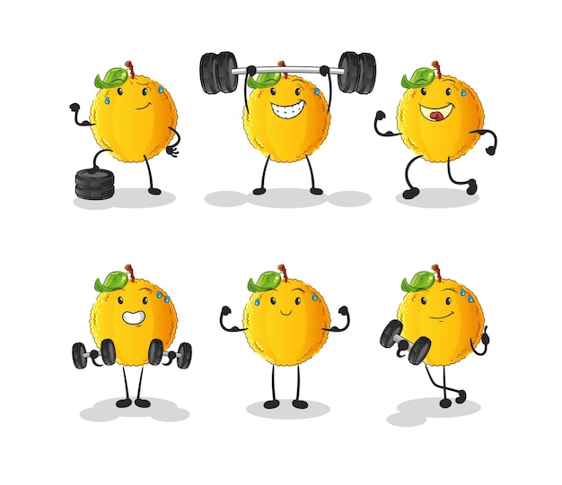 Jackfruit exercise set character cartoon mascot vector