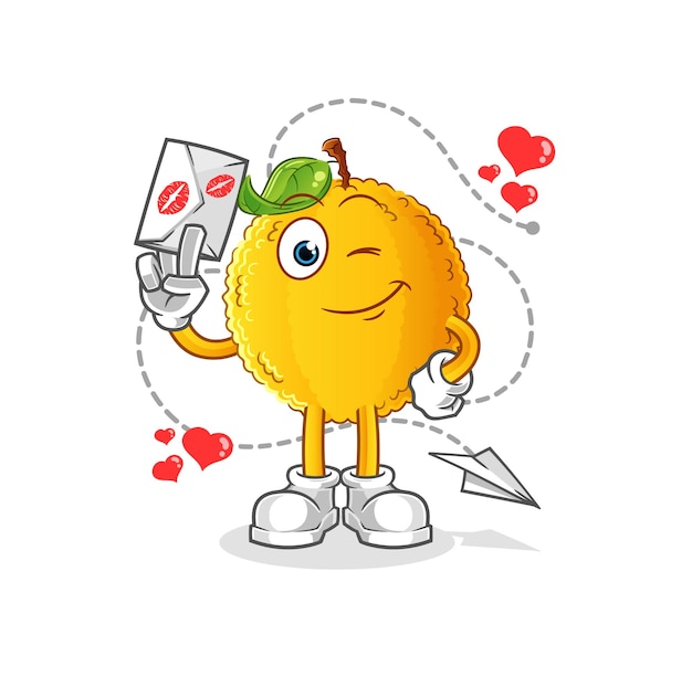 Jackfruit hold love letter illustration. character vector