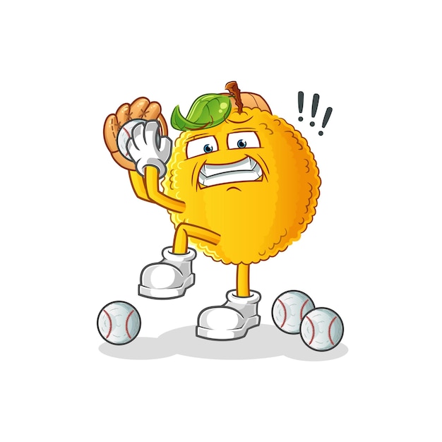 Jackfruit honkbal werper cartoon. cartoon mascotte vector