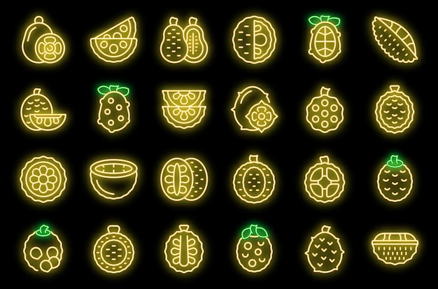 Vector jackfruit icons set vector neon