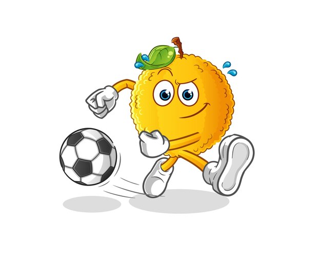 Jackfruit kicking the ball cartoon. cartoon mascot vector