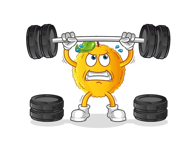 Vector jackfruit lifting the barbell character. cartoon mascot vector