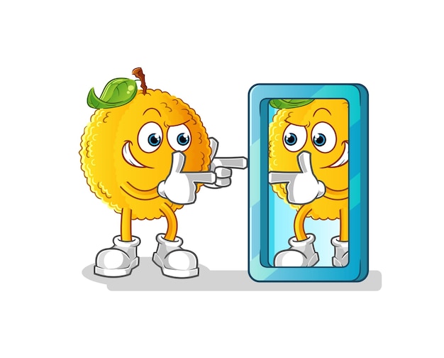 Jackfruit looking into mirror cartoon. cartoon mascot vector