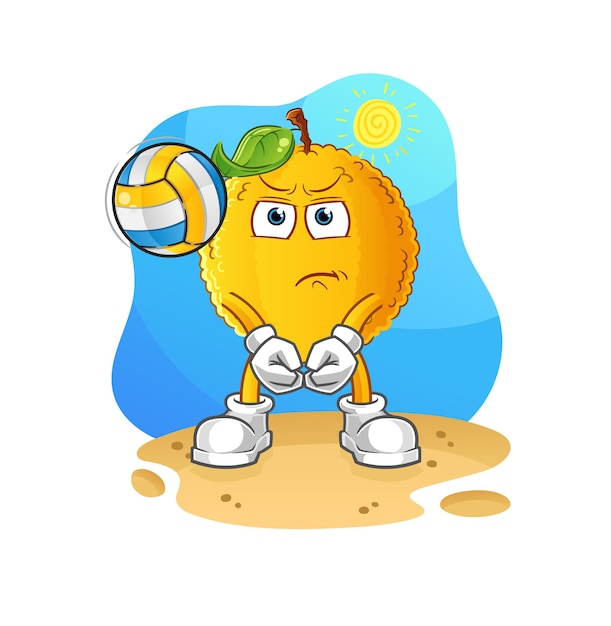 Jackfruit gioca mascotte di pallavolo. vettore dei cartoni animati