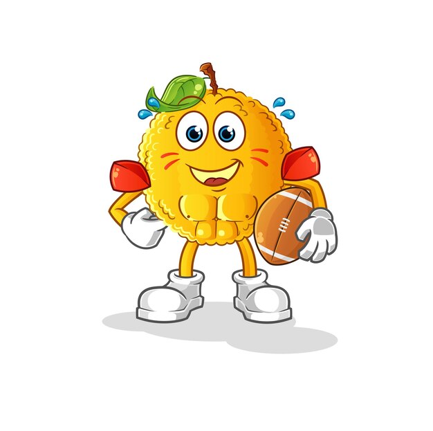 Jackfruit playing rugby character. cartoon mascot vector