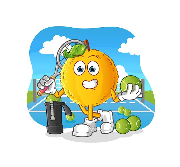 Jackfruit plays tennis illustration. character vector