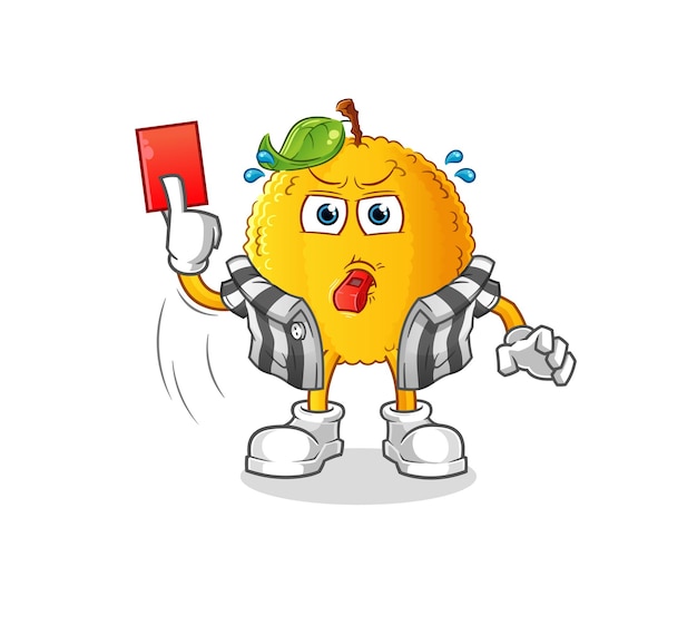 Jackfruit referee with red card illustration. character vector