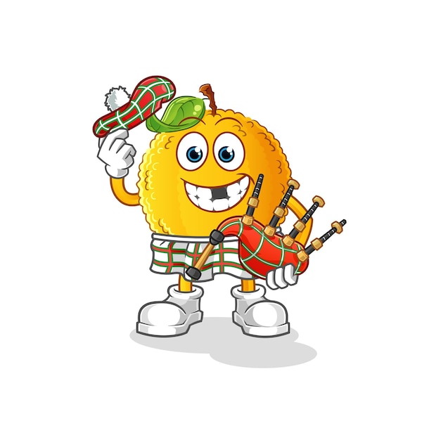 Jackfruit scottish with bagpipes vector. cartoon character