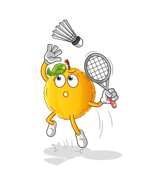 Jackfruit smash op badminton cartoon. cartoon mascotte vector