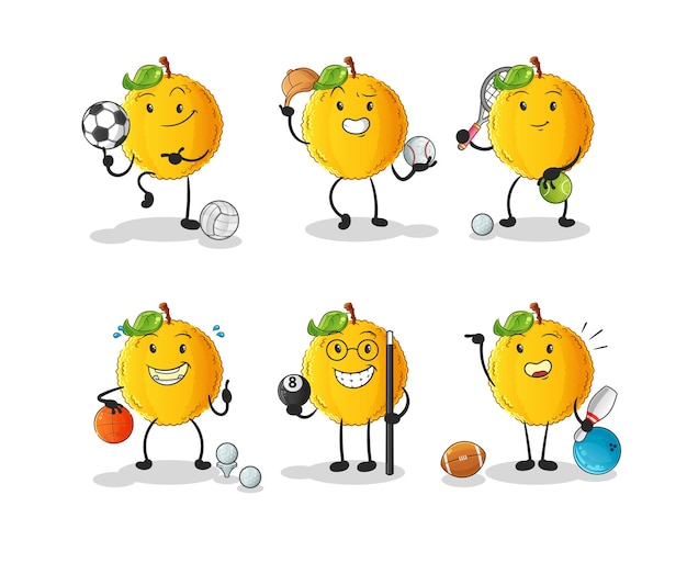 Jackfruit sport set character cartoon mascot vector