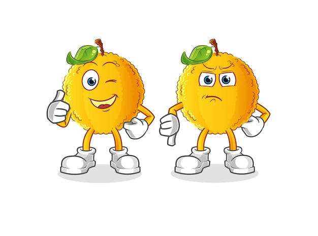 Vector jackfruit thumbs up and thumbs down. cartoon mascot vector
