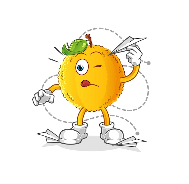 Vector jackfruit with paper plane character. cartoon mascot vector