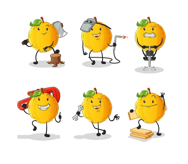 Jackfruit worker set character cartoon mascot vector
