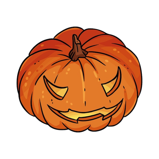 Vettore jackolantern zucca di halloween icona del cartone animato faccia di zucca intagliata spaventosa carina illustrazione di lineart isolata disegnata a mano per le carte di disegni e stampe