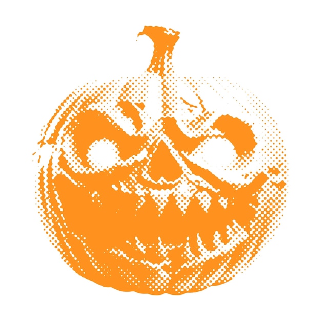 Jackolantern scary pumpkin halloween halftone dotted realistic clipart offset texture vintage