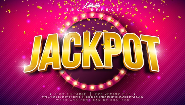 Vector jackpot 3d text effect design grafische stijl met gloeilamp billboard en gouden typografie lettering