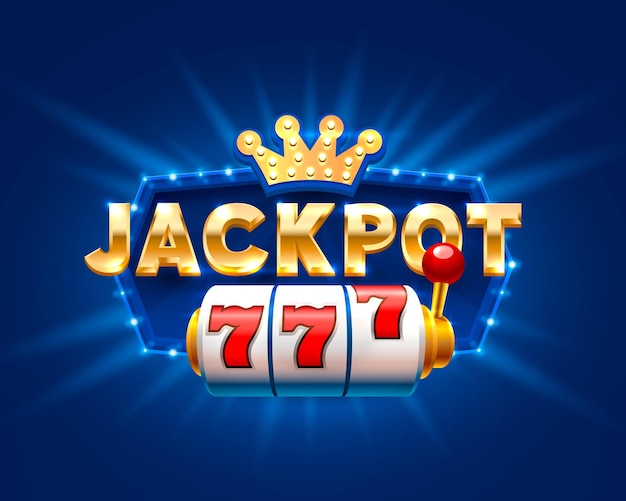 Testo banner slot jackpot 777, sullo sfondo di raggi luminosi. illustrazione vettoriale