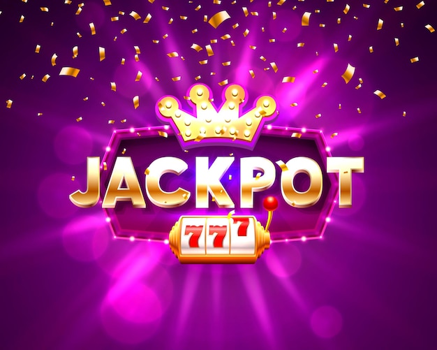 Jackpot 777 slots banner text, against the backdrop of bright rays. vector illustration