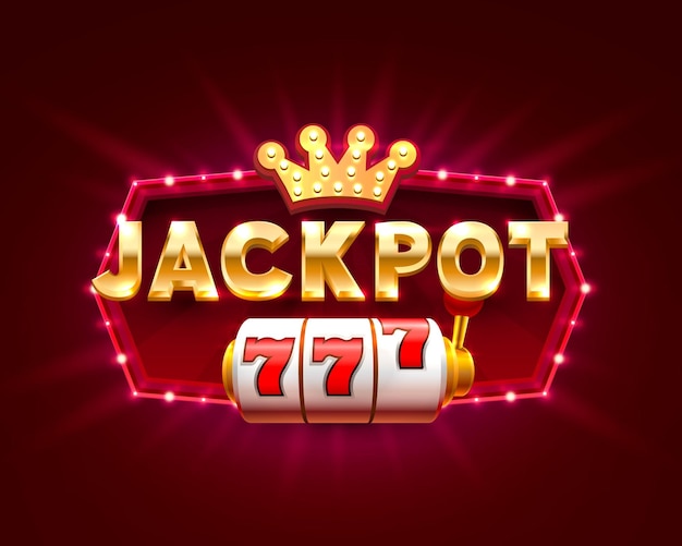 벡터 jackpot 777은 밝은 광선을 배경으로 배너 텍스트를 슬롯에 넣습니다. 벡터 일러스트 레이 션