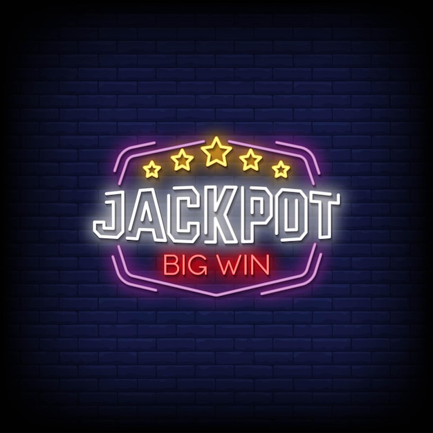 Jackpot big win insegne al neon stile testo