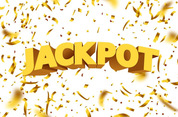 Vector jackpot bord met gouden realistische 3d vallende confetti.