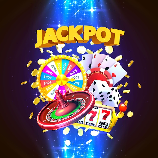 Jackpot casino big win collage banner. vector illustratie