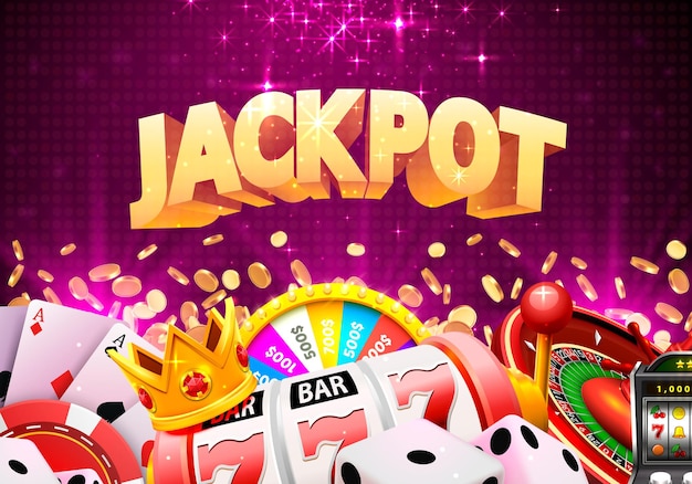 Jackpot casino big win collage banner. vector illustration