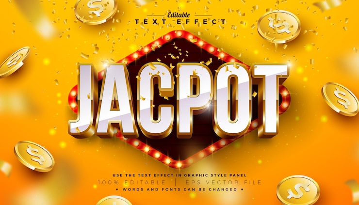 Vector jackpot d tekst effect ontwerp bewerkbaar en schaalbaar vector grafische stijl effect met schaduw en goud