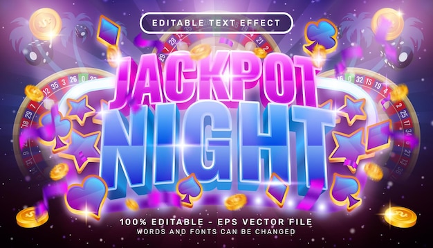 jackpot night 3d teksteffect en bewerkbaar teksteffect