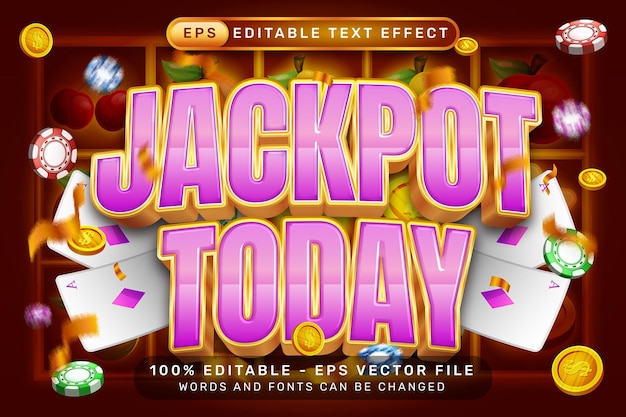 벡터 jackpot today 3d 텍스트 효과와 슬롯 머신 일러스트와 함께 편집 가능한 텍스트 효과