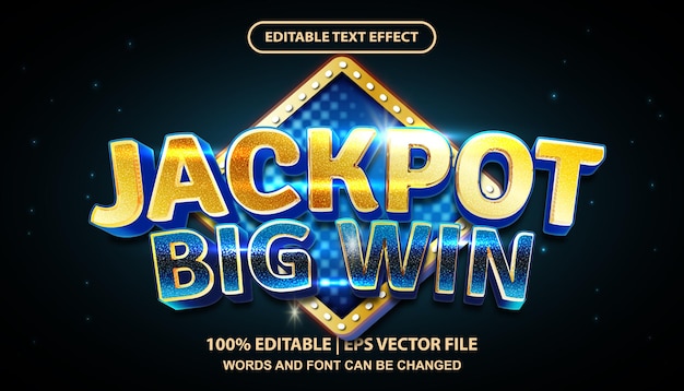 Jackpot winner editable text effect template, gold metal effect, blue bold font style