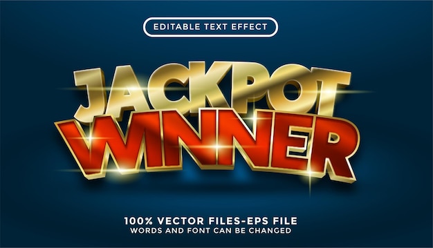 Testo del vincitore del jackpot. effetto di testo modificabile con vettori premium in stile dorato