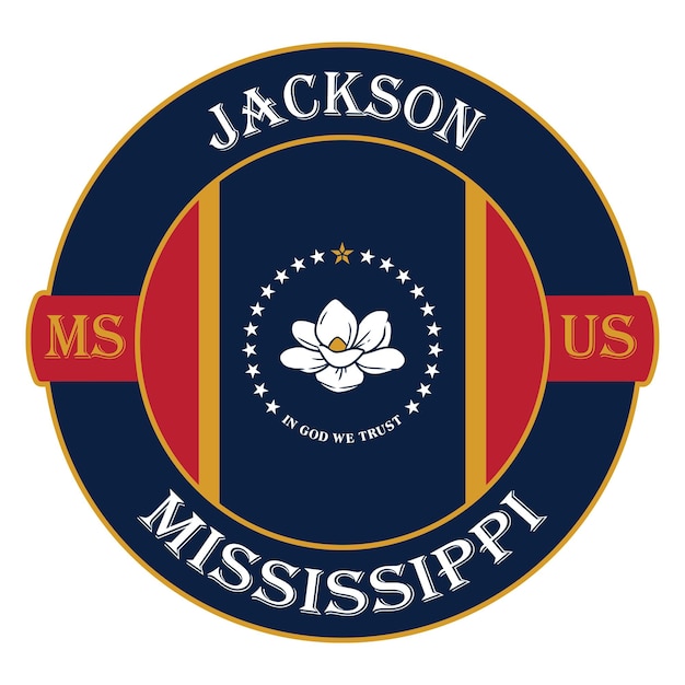 Vettore jackson mississippi flag usa travel souvenir seal stamp badge sticker logo vector illustration eps