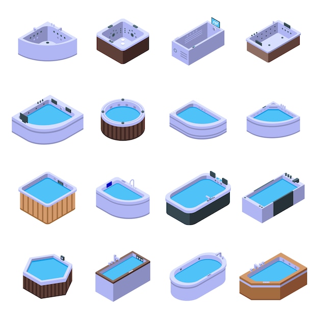 Jacuzzi icons set, isometric style