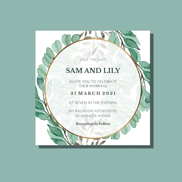 Vector jade square vintage classic floral watercolor invitation template