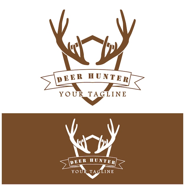 Jager herten gewei logo vector illustratie ontwerp met slogan template