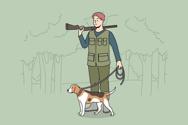 Jager met hond in de wilde natuur