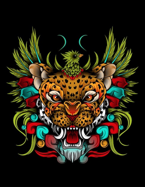 Vector jaguar quetzal mexican art