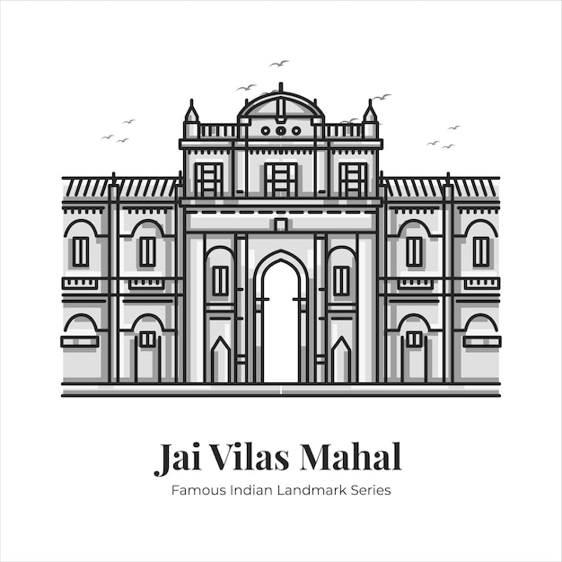 Jai Vilas Mahal Indiase beroemde iconische bezienswaardigheid Cartoon lijntekeningen illustratie