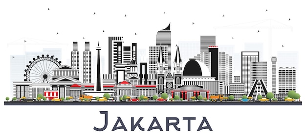 Jakarta Indonesia City Skyline with Gray Buildings Isolated on White