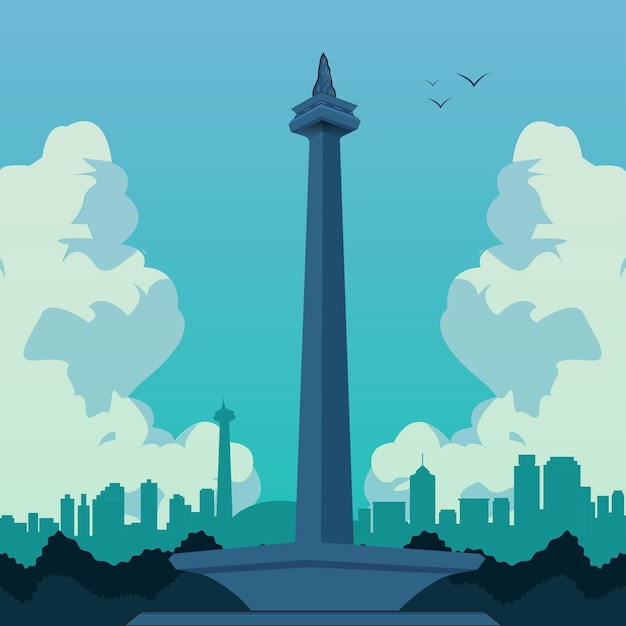 Premium Vector Jakarta Monas Tower Illustration