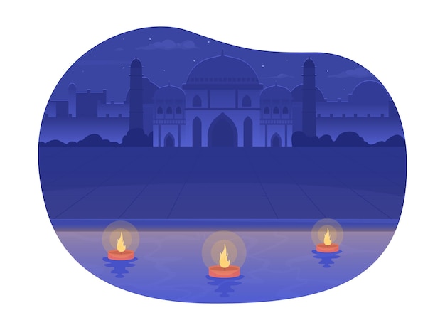 ベクトル jal mahal 宮殿と浮動 diyas 2d ベクトル分離イラスト