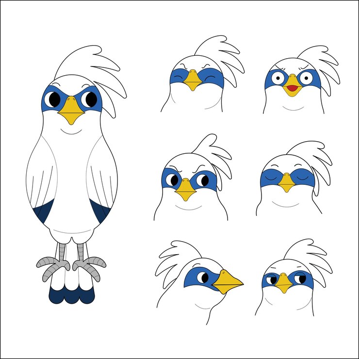 Vector jalak bali expression illustration design endemic rare indonesian animals
