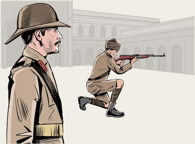 Jallianwala Bagh Massacre, Soldaten met geweer. vector illustratie