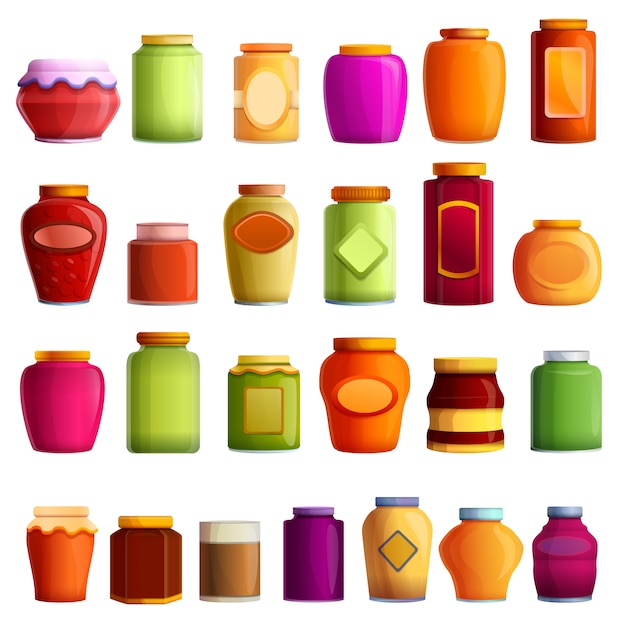 Jam jar set, cartoon style