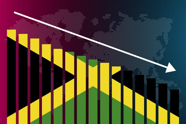 Jamaica bar chart graph decreasing values crisis and downgrade news banner fail and decrease