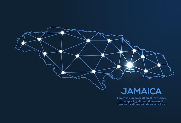 Jamaica communication network map vector low poly image of a global map with lights in the form of cities map in the form of a constellation mute and stars